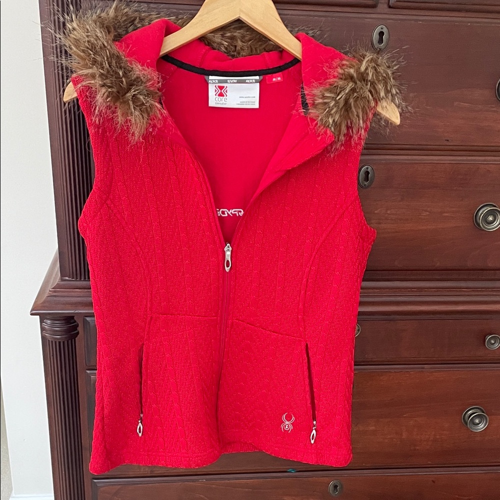 Spyder Red Vest with Faux Fur Hood